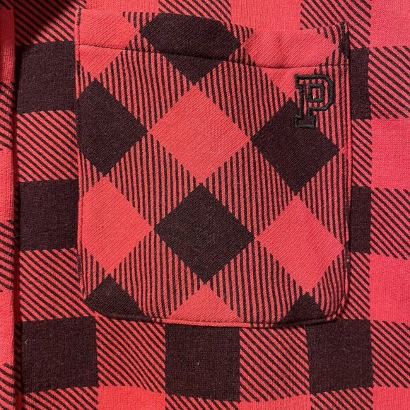 Victoria Secret PINK Shirt M Black Red Checkered Buffalo Plaid Fleece Oversized - Picture 5 of 8